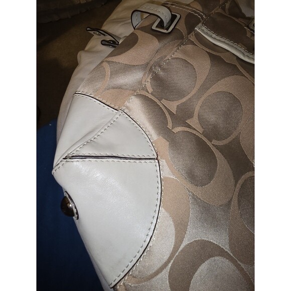 COACH Peyton Signature Satchel #14528 Khaki Jacquard Leather Trim Large Carryall - Picture 5 of 16